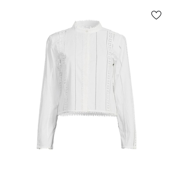 White Eyelet Long Sleeve Top button down blouse - Picture 3 of 8